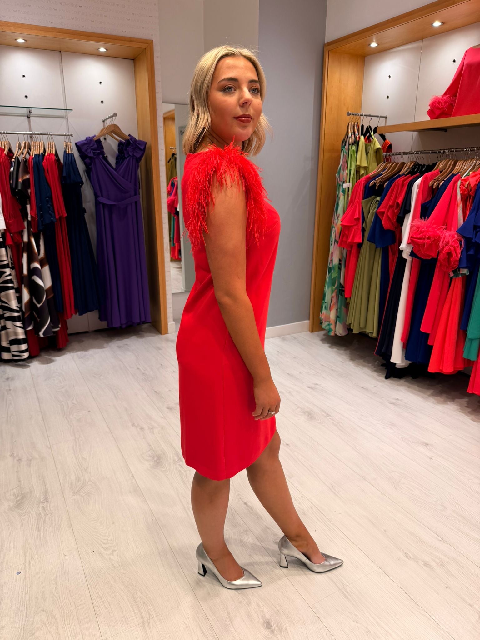 Carla Ruiz Red Feather Dress