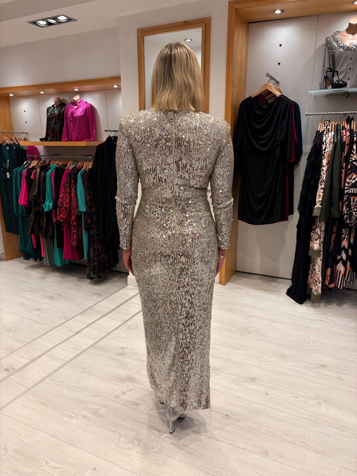 Carla Ruiz Silver Sequin Dress