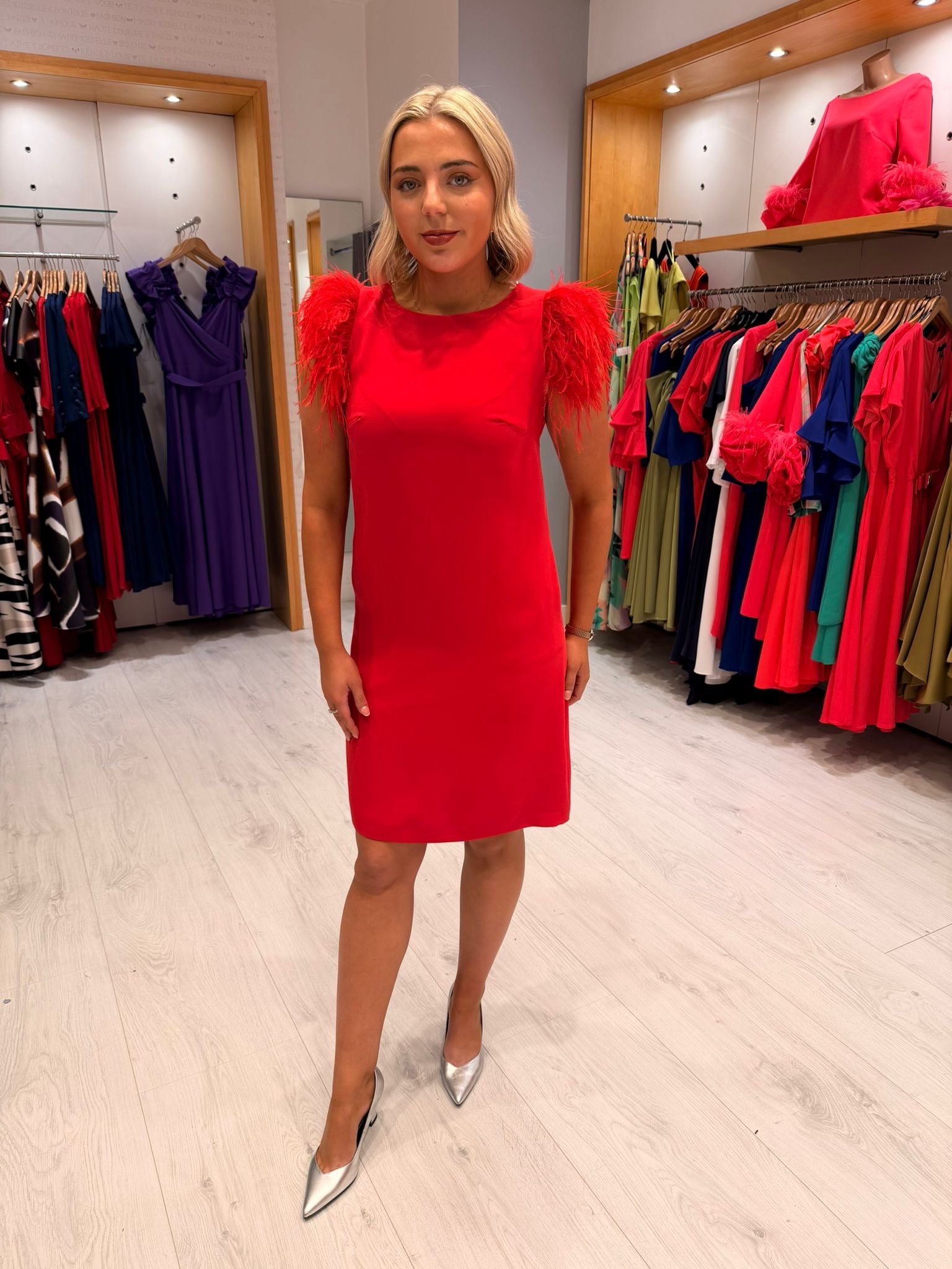 Carla Ruiz Red Feather Dress