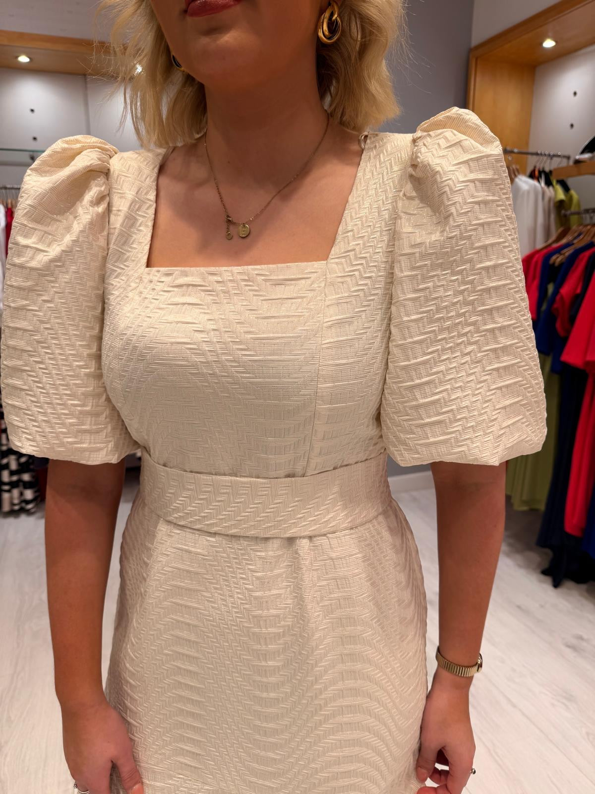 Rolemode Cream Textured Midi Dress