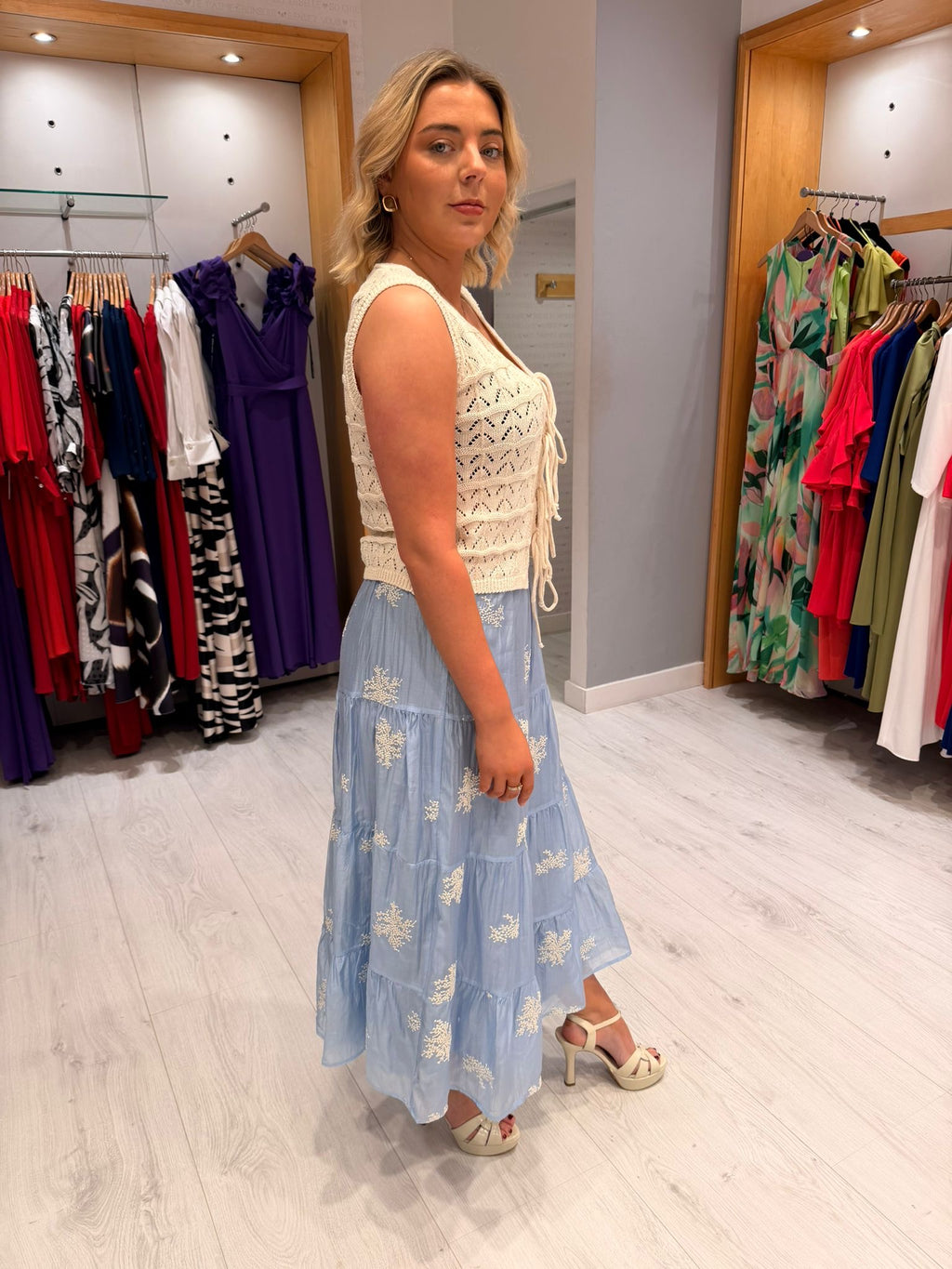Smashed Lemon Blue Embroidered Skirt