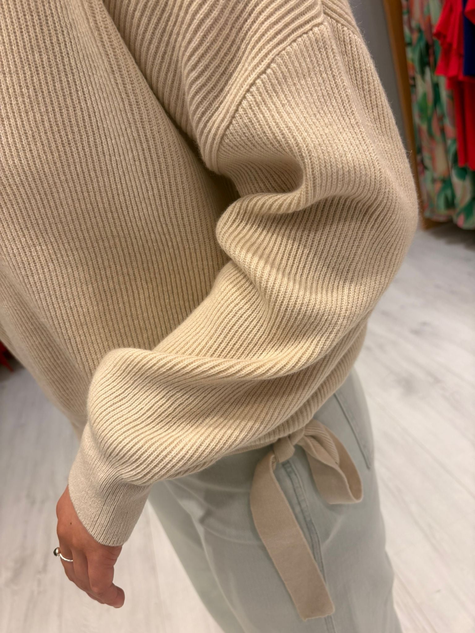 Yaya Cream Knit Sweater with Tie Details