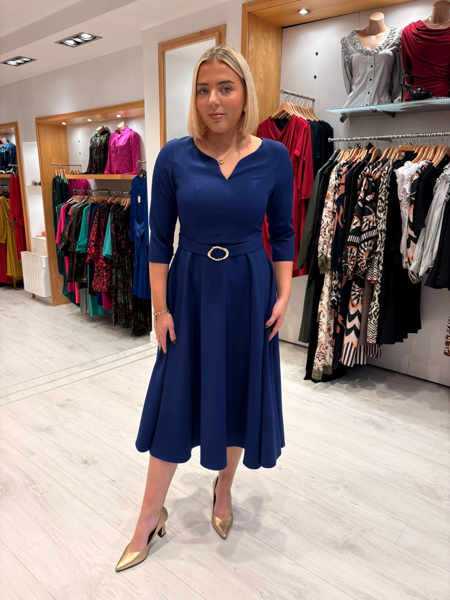Moncho Heredia Belted Royal Blue Midi Dress