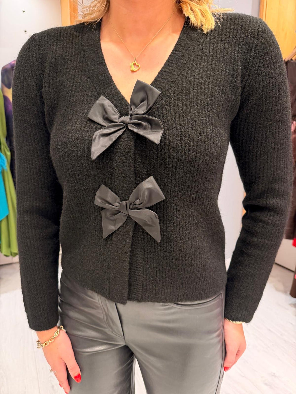 Kaffe Black Bow Detail Knit Cardigan