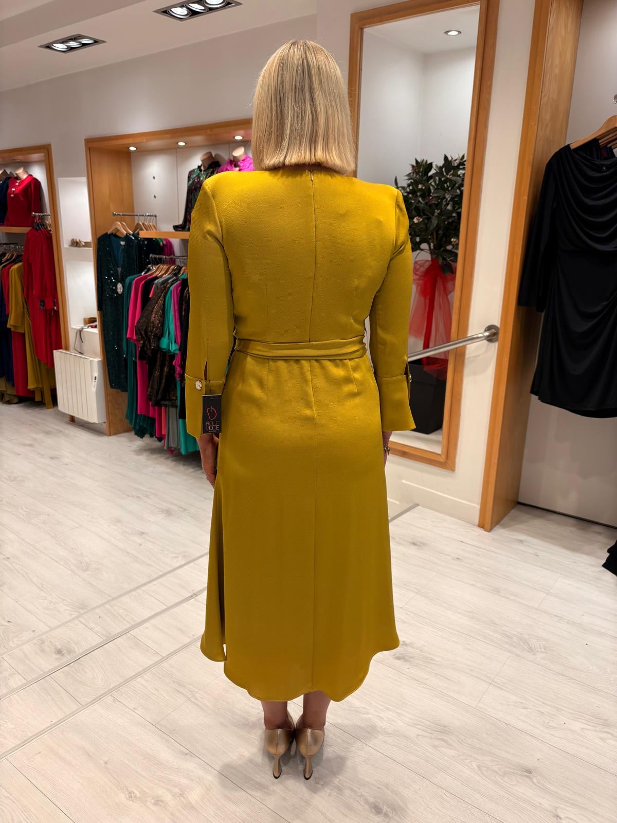 Rolemode Mustard Draped Cowl-Neck Dress