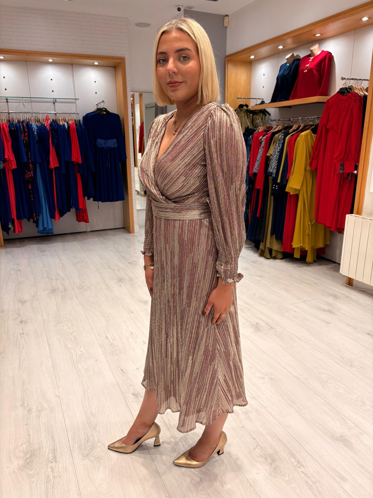 Rolemode Metallic Pleated Midi Dress