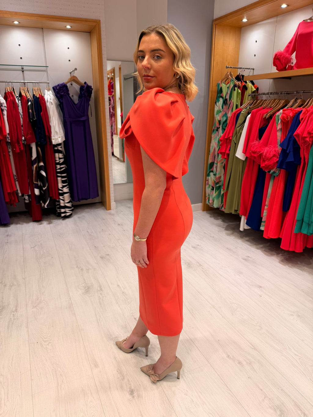 Carla Ruiz Coral Cape Dress