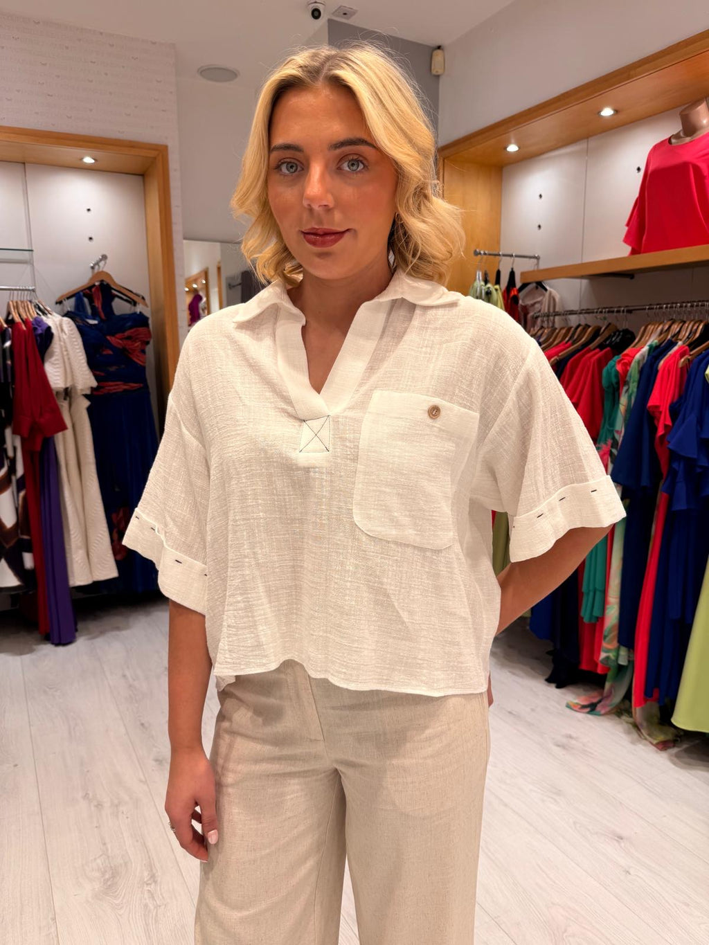 Dolores White Linen Blouse