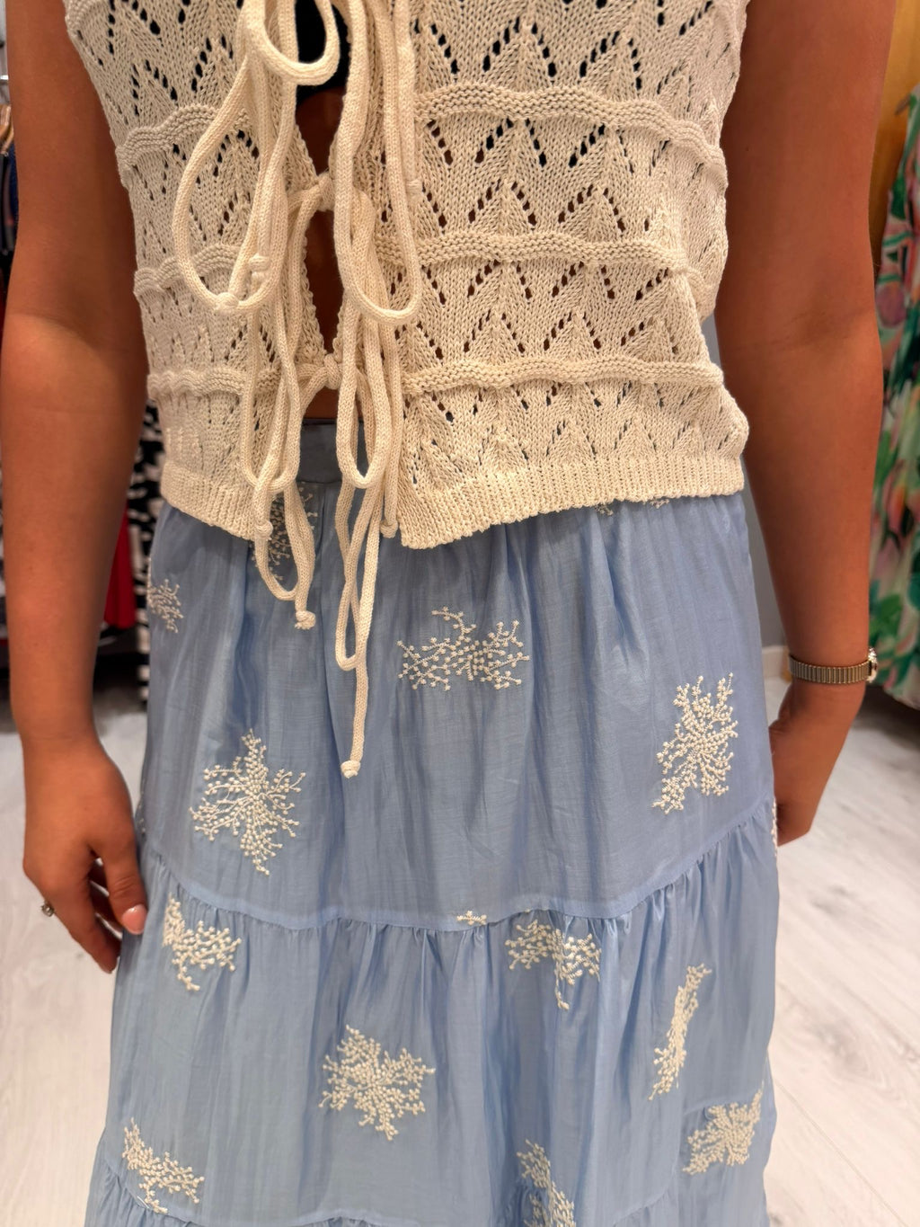 Smashed Lemon Blue Embroidered Skirt