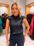 St Tropez Navy Lace Detail Top