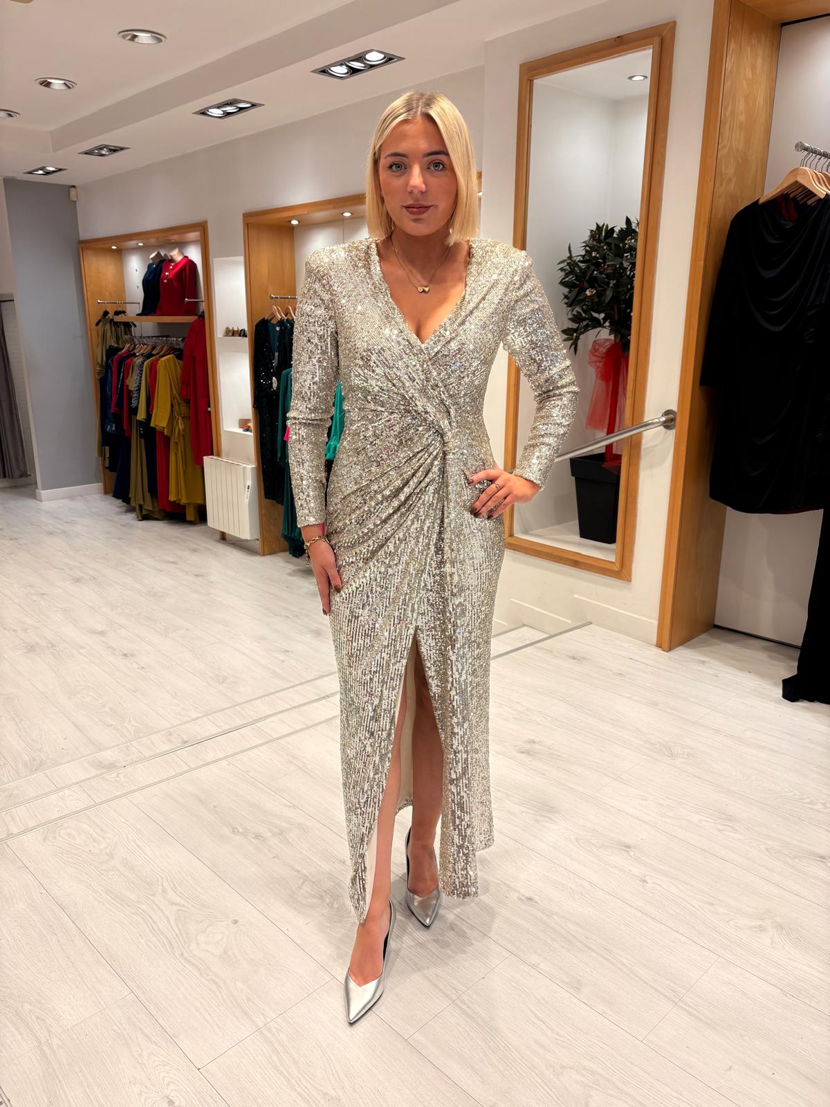 Carla Ruiz Silver Sequin Dress