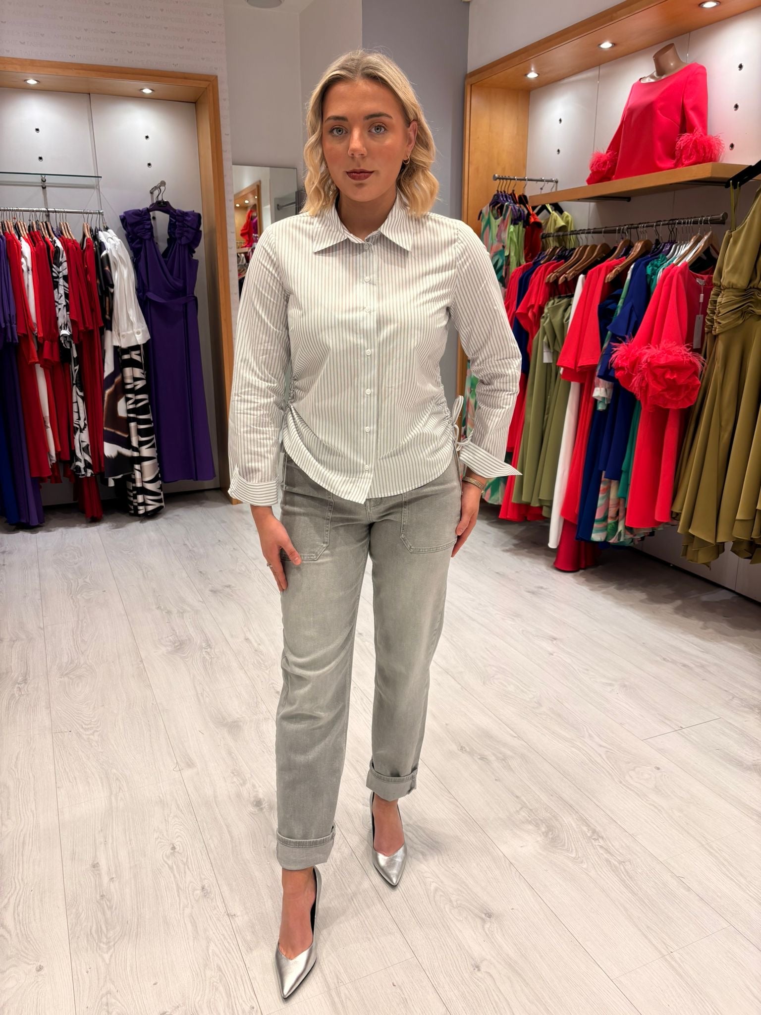 Yaya Grey and White Stripe Shirt