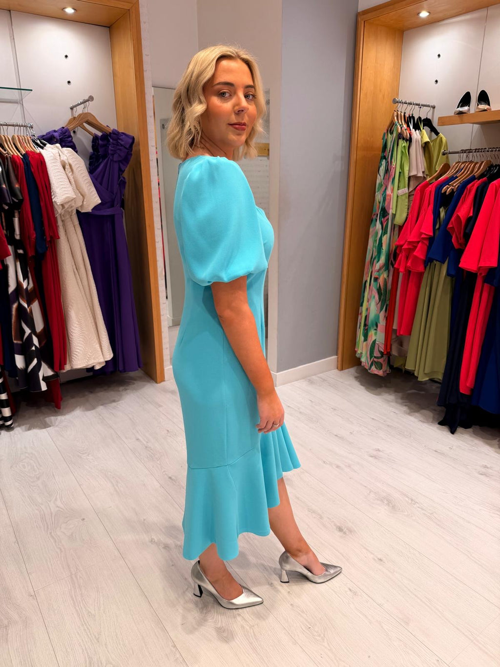 Rolemode Aqua Puff Sleeve Midi Dress