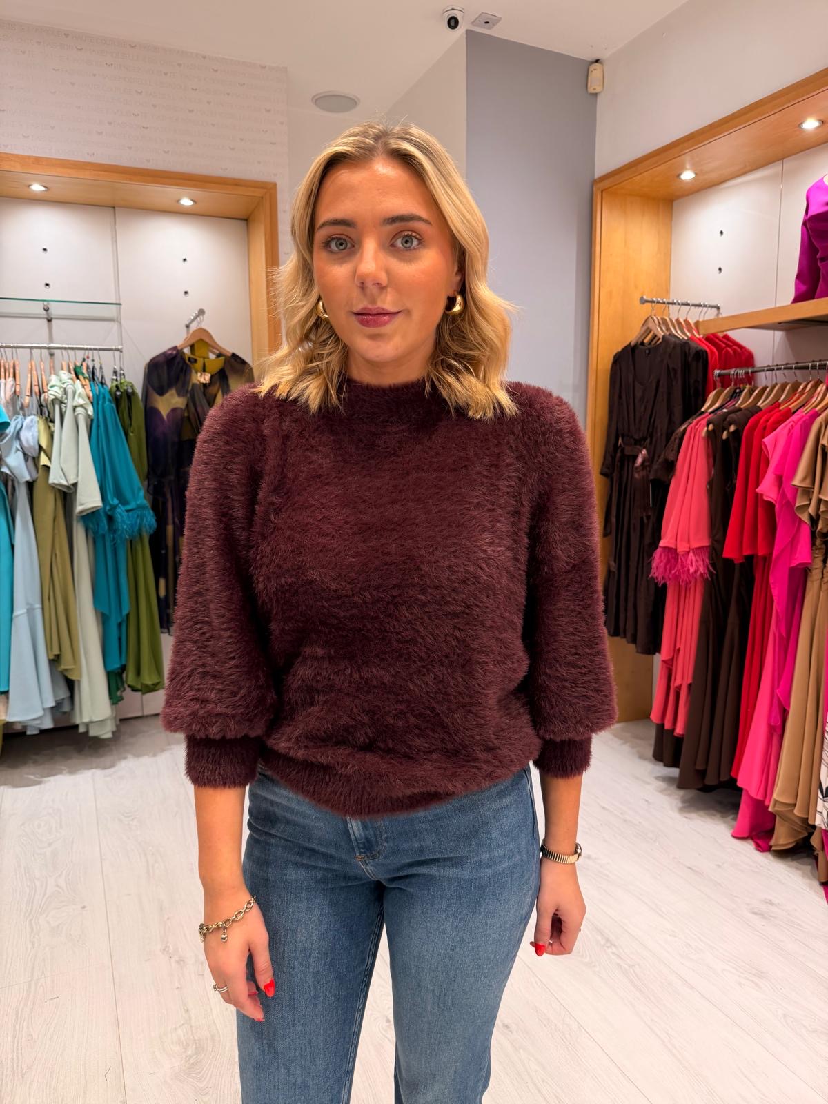 St Tropez Burgundy Fluffy Knit Jumper