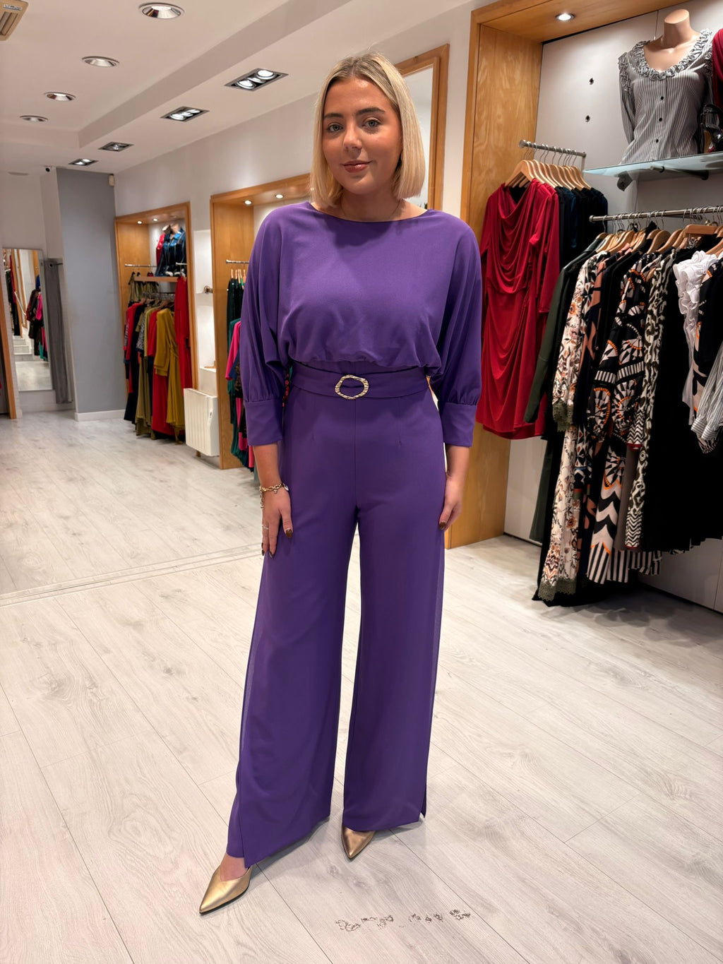 Moncho Heredia Violet Belted Wide-Leg Jumpsuit