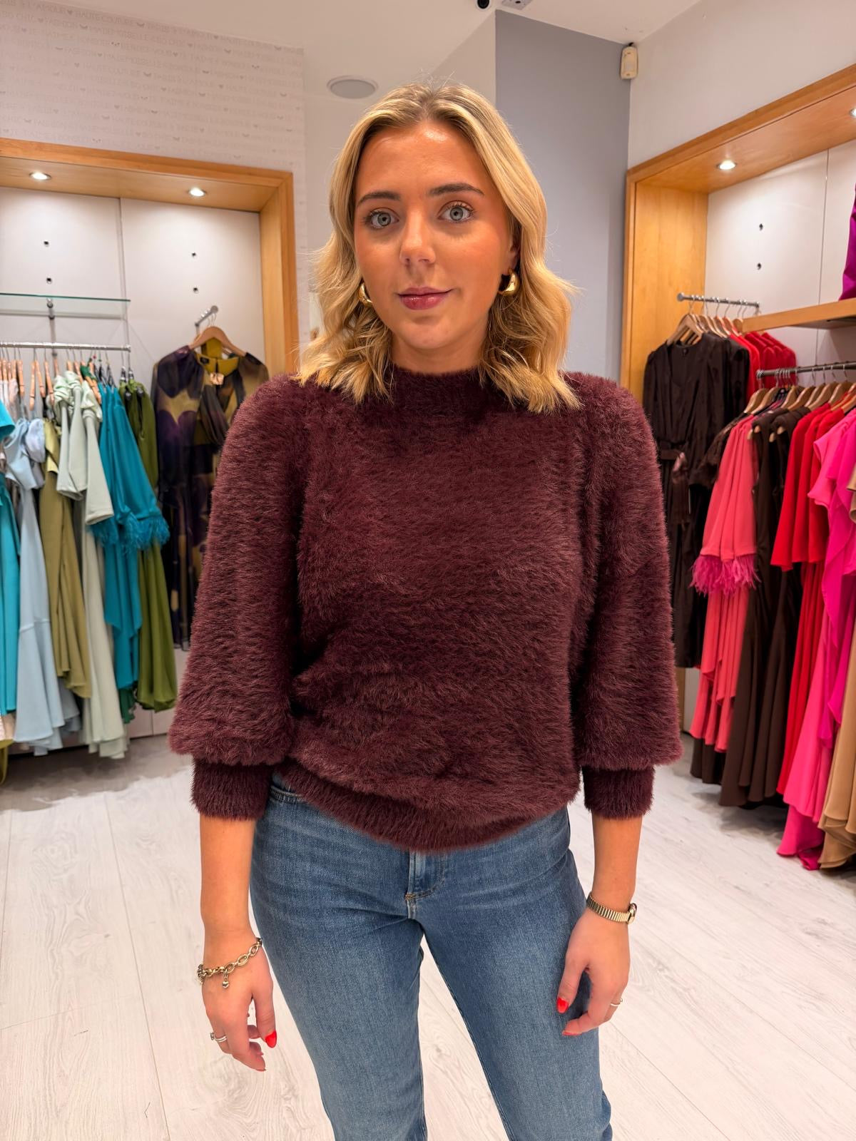 St Tropez Burgundy Fluffy Knit Jumper