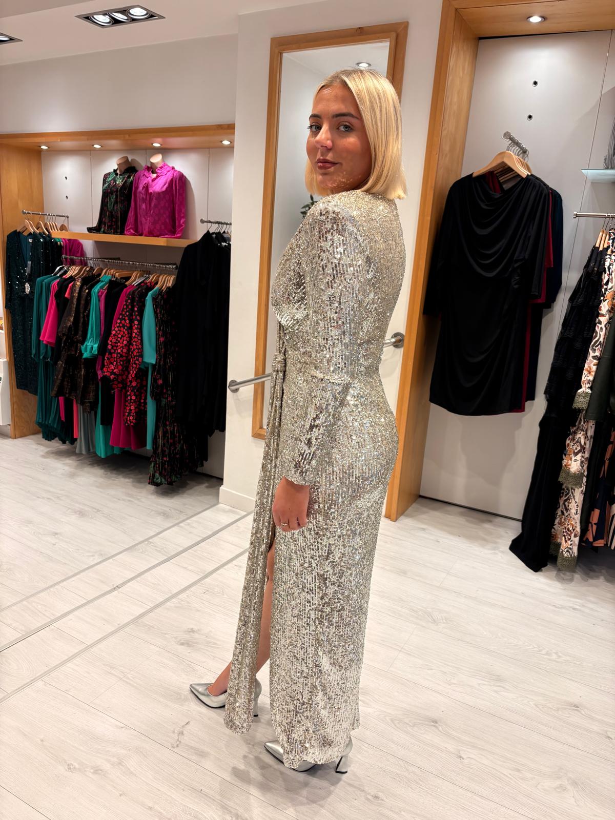 Carla Ruiz Silver Sequin Dress