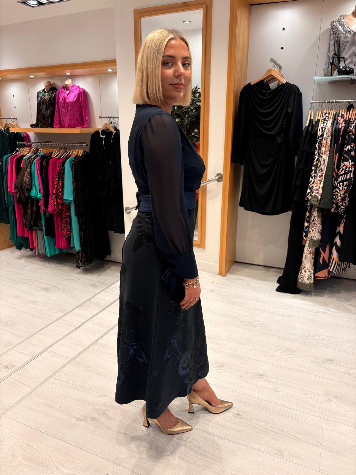 Rolemode Navy Wrap-Style Contrast Skirt Dress
