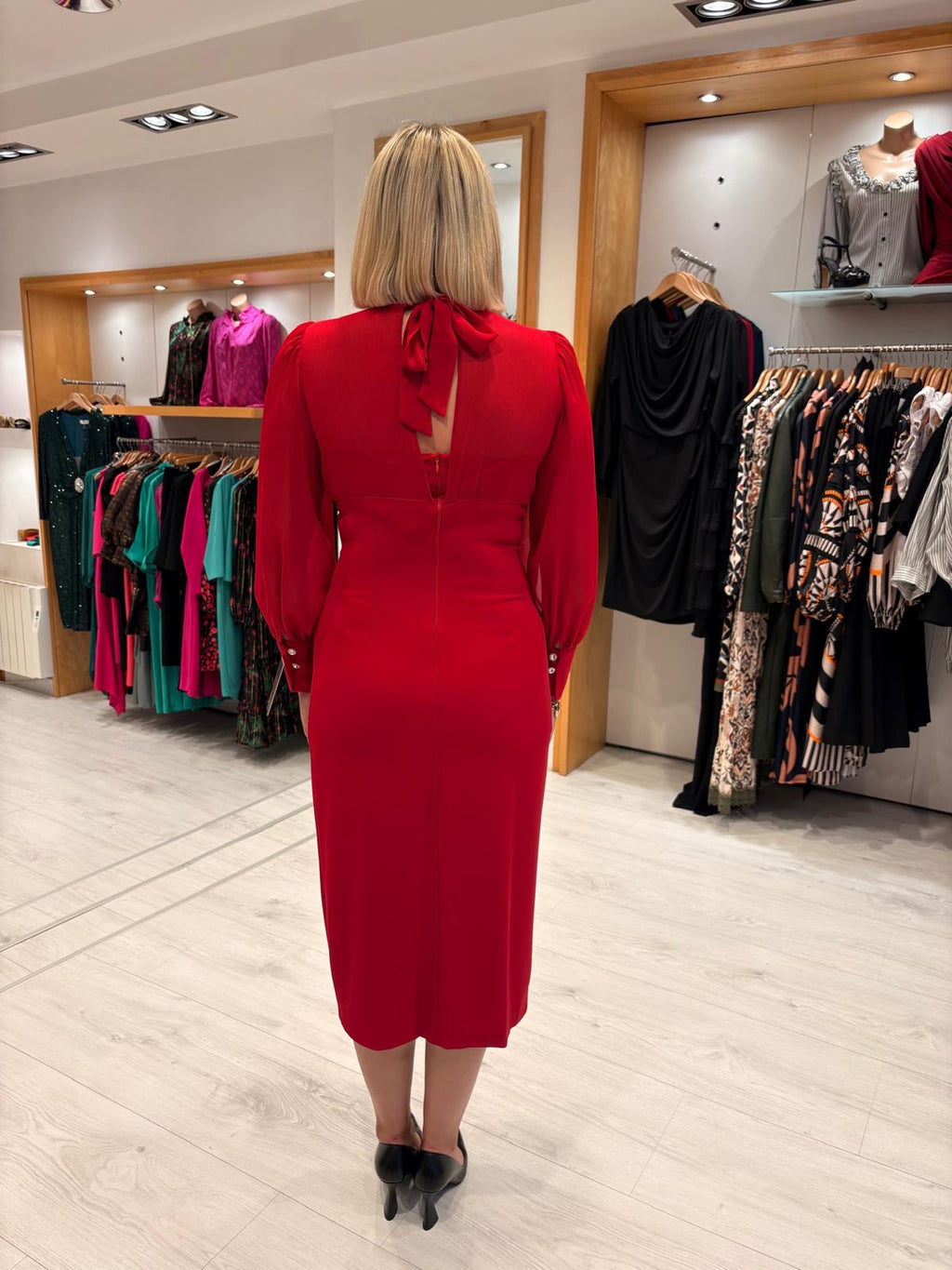 Rolemode Ruby Sheer-Sleeve High-Neck Dress