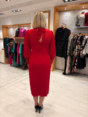 Rolemode Ruby Sheer-Sleeve High-Neck Dress