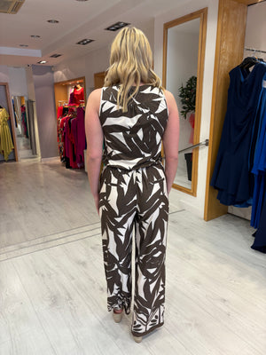 K Design Khaki Leaf Print Jumpsuit