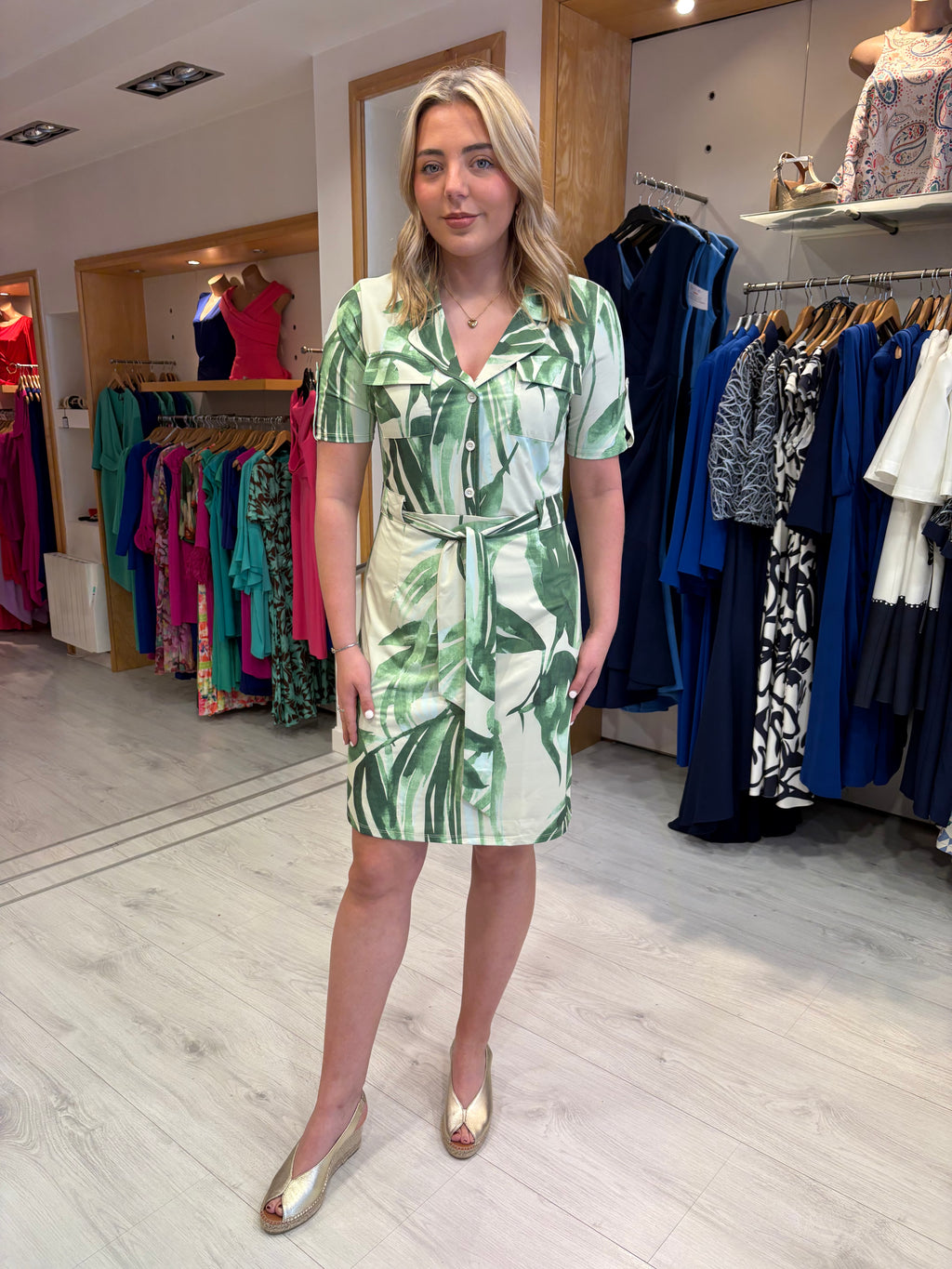 K Design Green Leaf Print Dress
