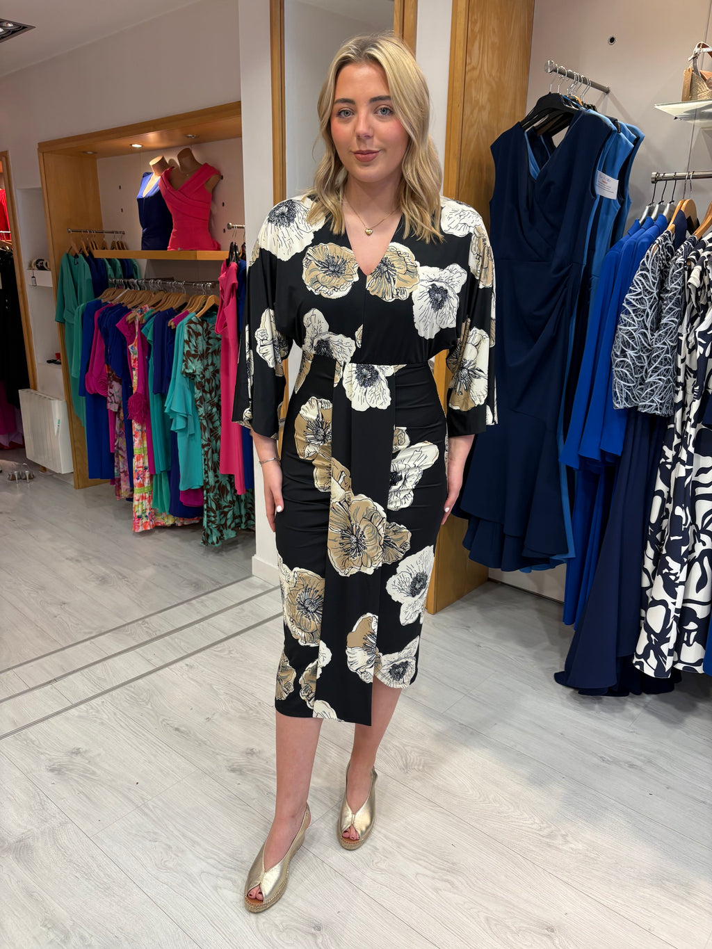 K Design Black Floral Print Dress