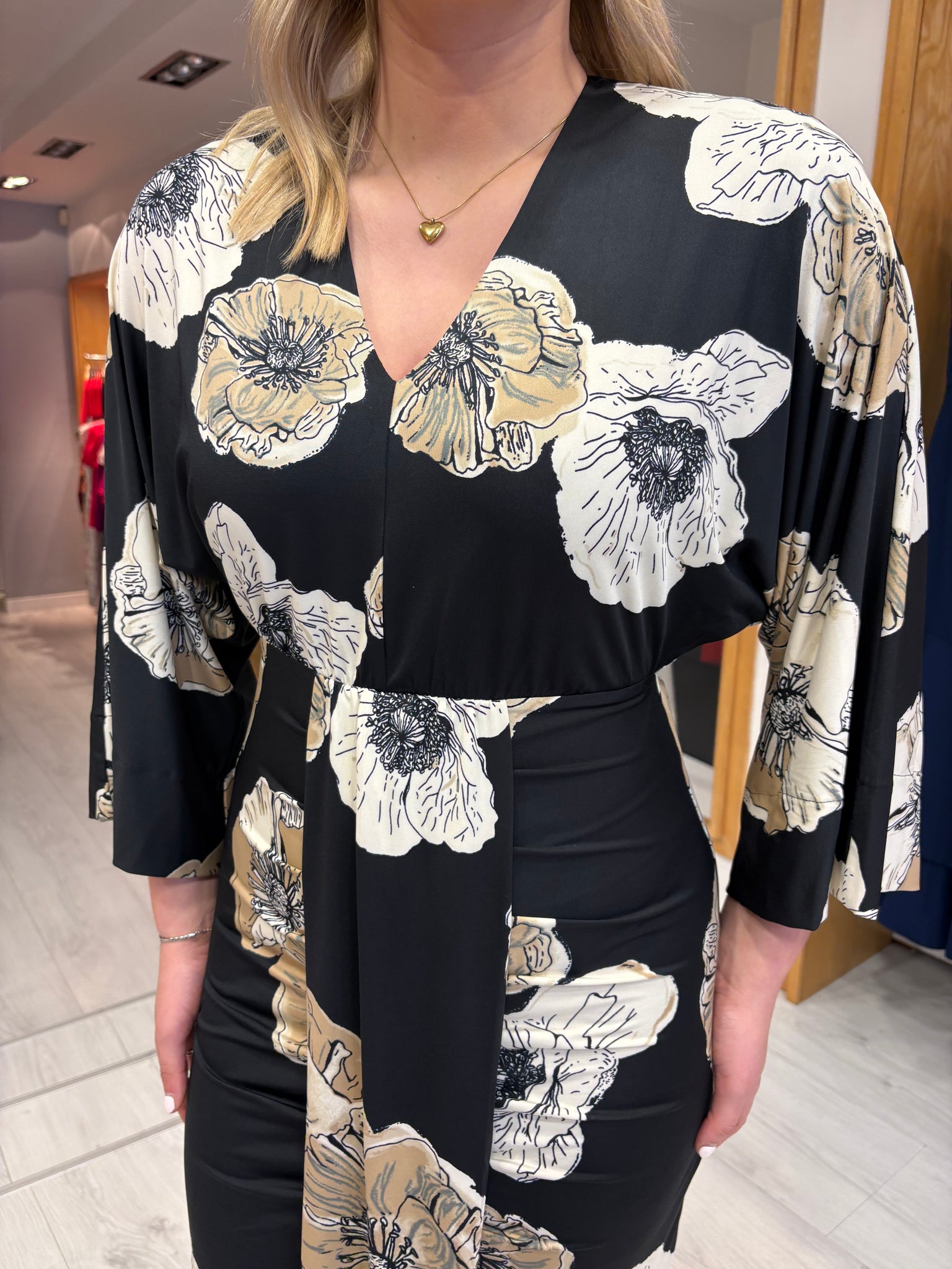 K Design Black Floral Print Dress