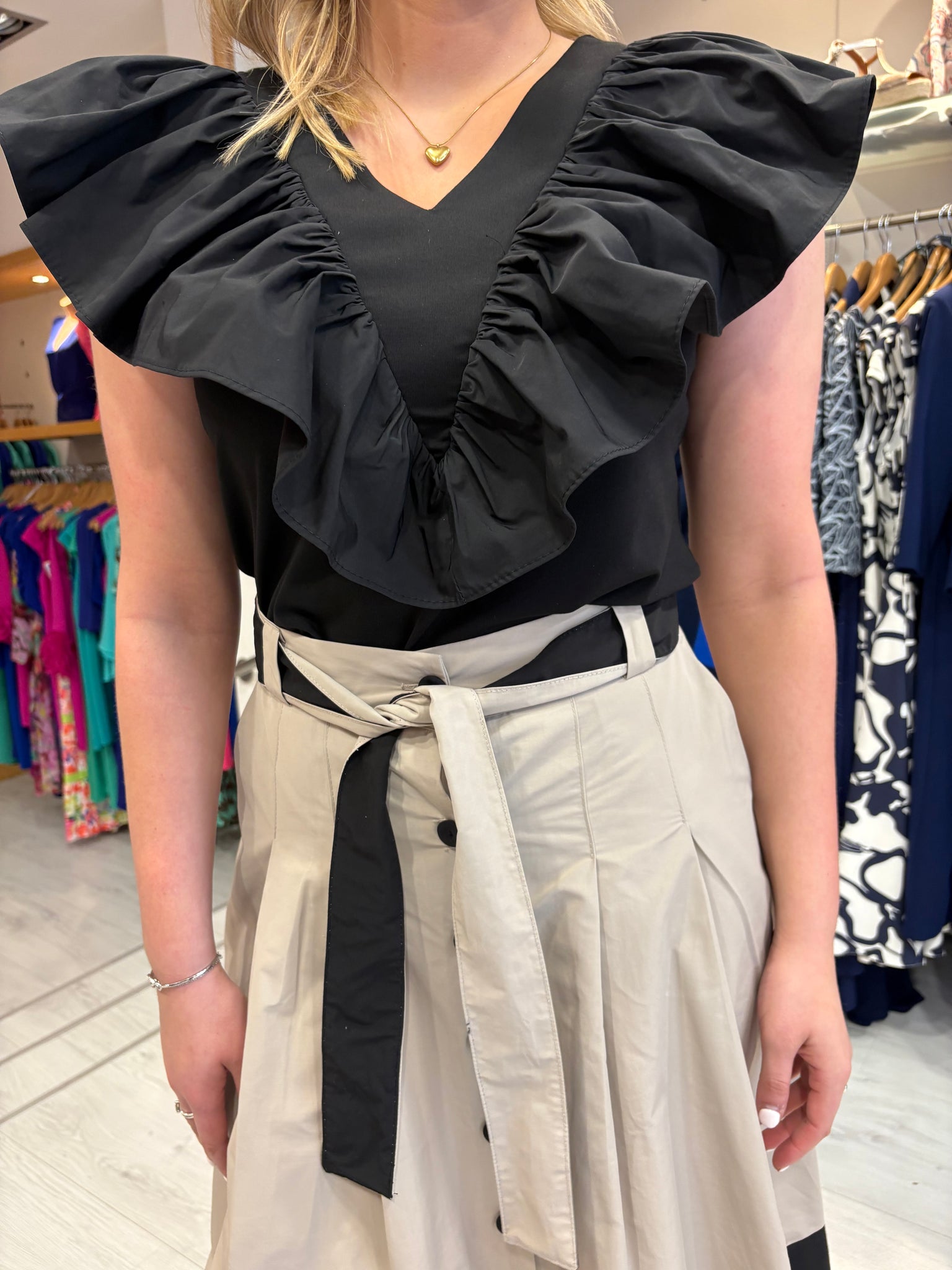 Arggido Black and Beige Skirt and Top Set