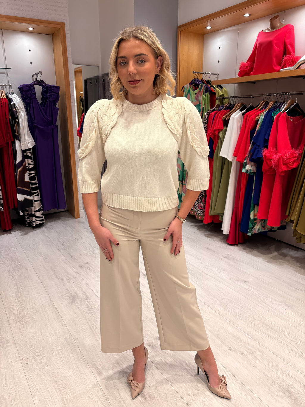 Soaked Oatmeal Crop Wide Leg Trousers
