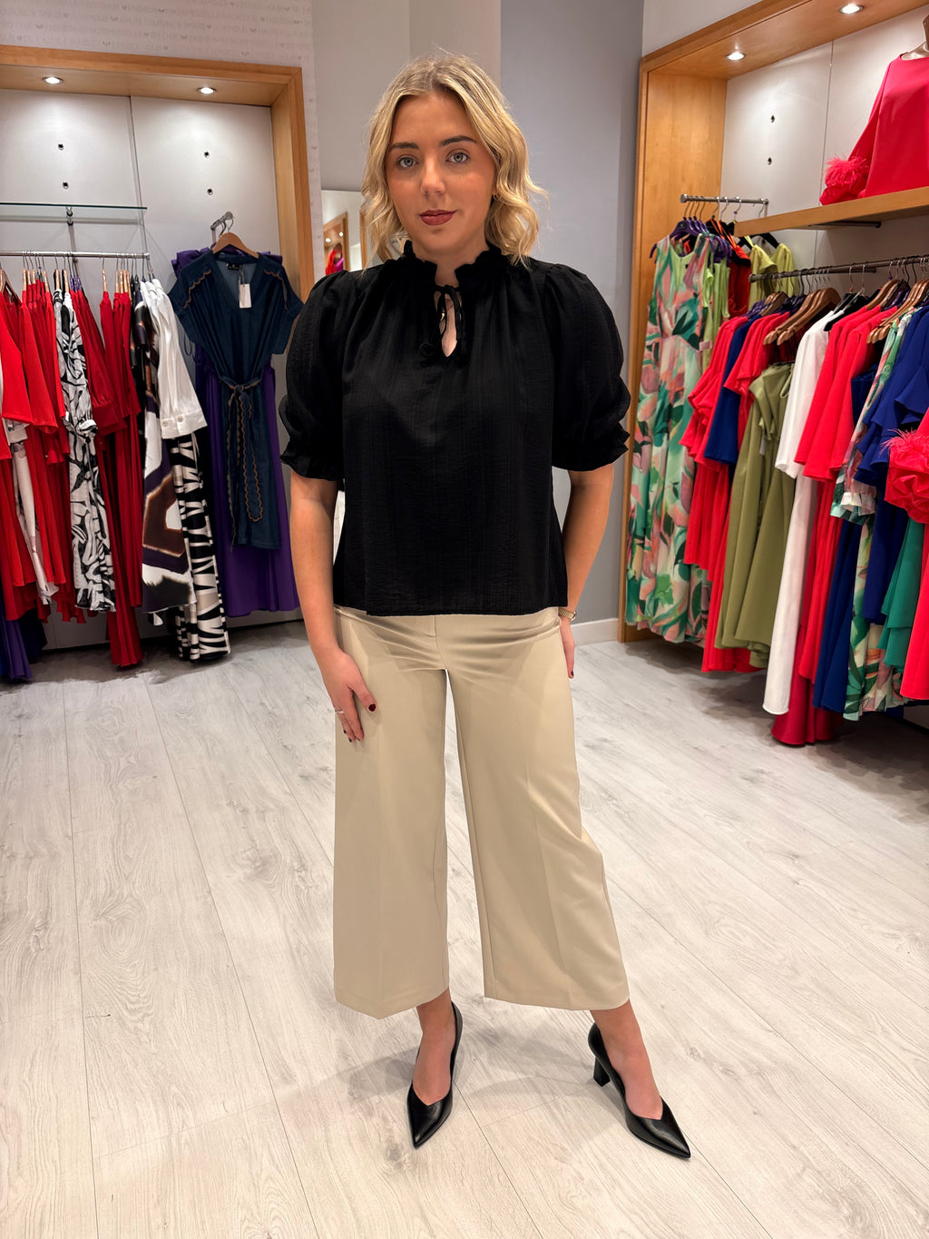 Kaffe Black Puff Sleeve Top