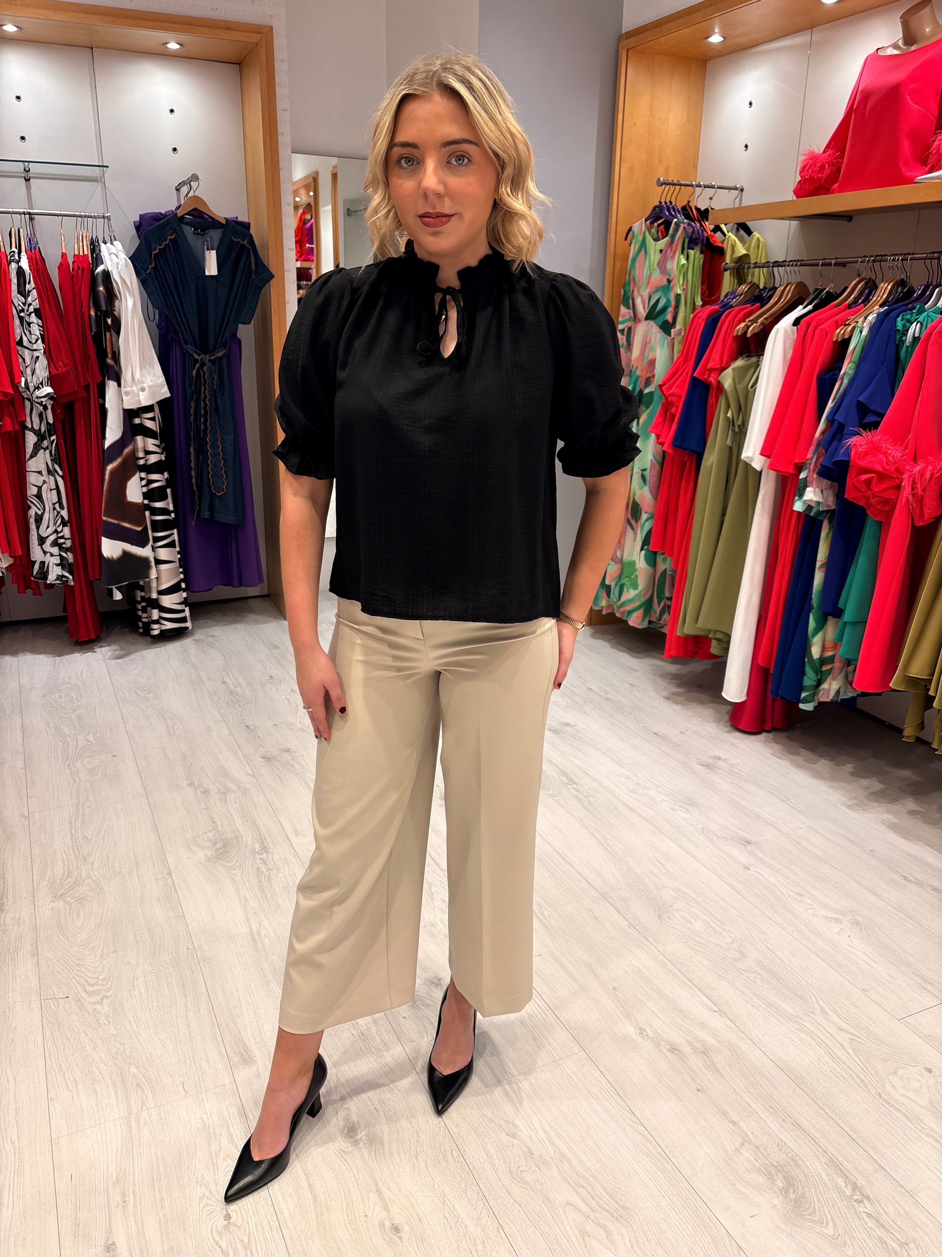 Kaffe Black Puff Sleeve Top