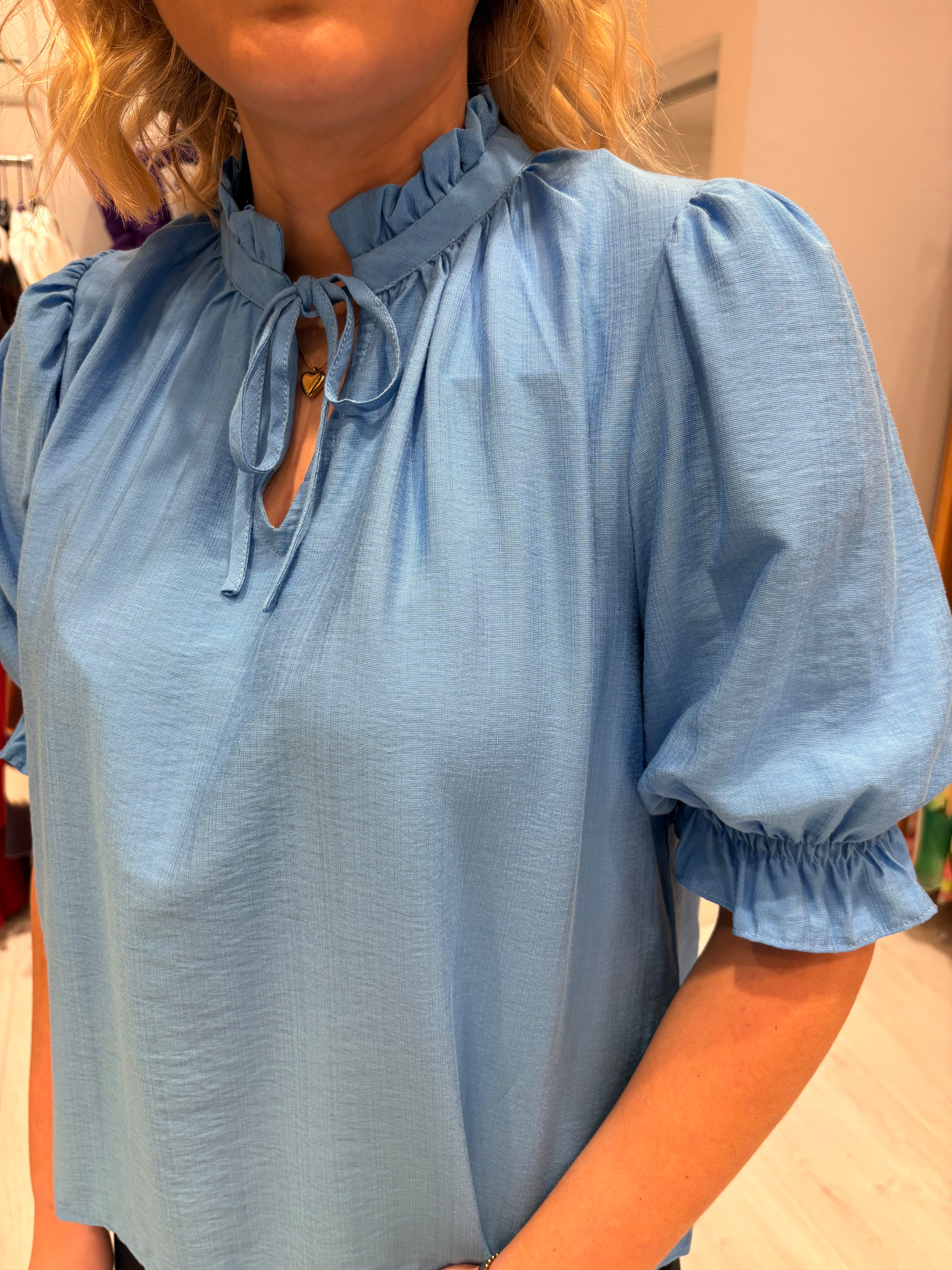 Kaffe Blue Puff Sleeve Top