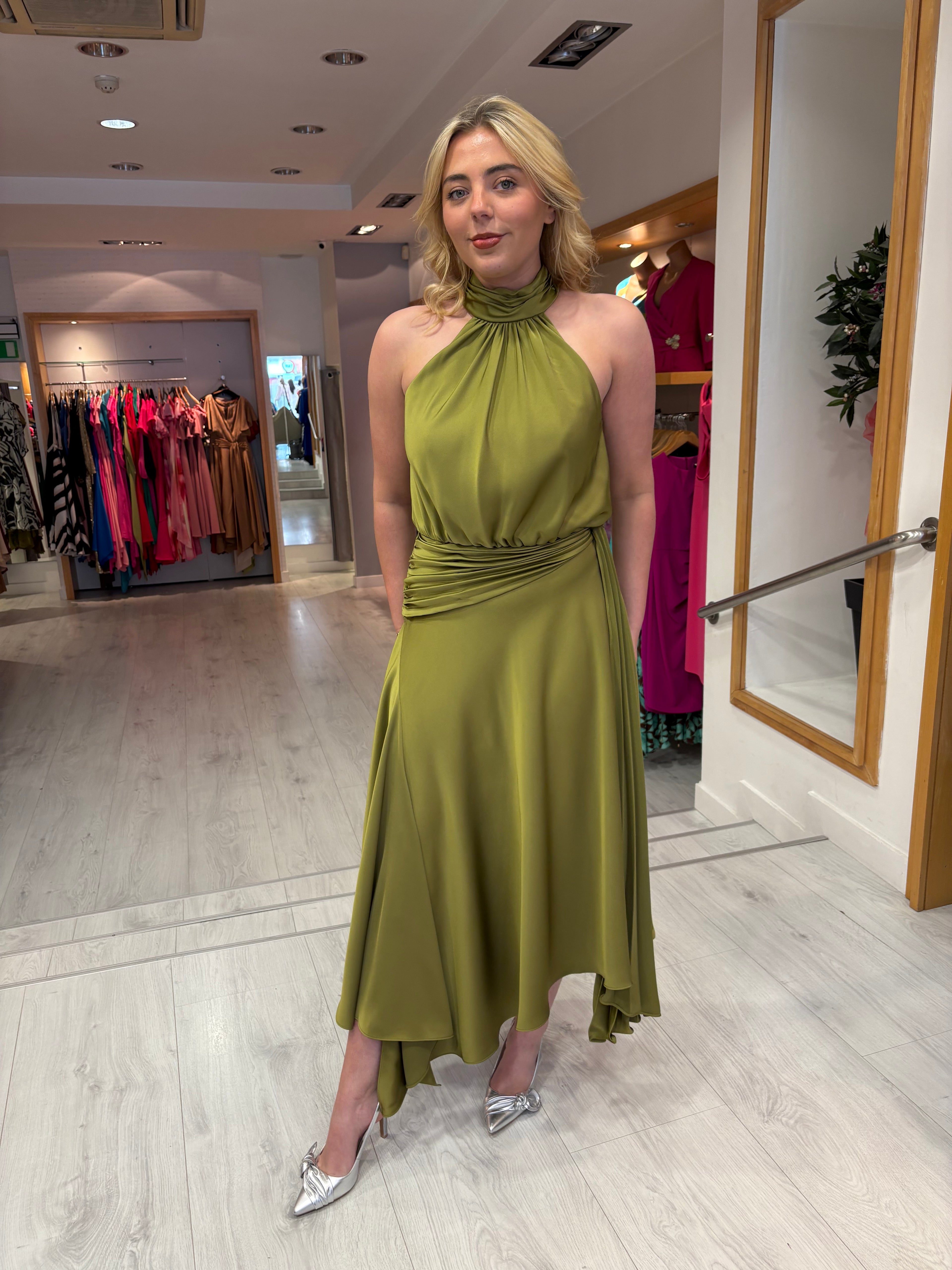 Maisonel Olive Halter Neck Drape Dress – Ruby Nu Boutique