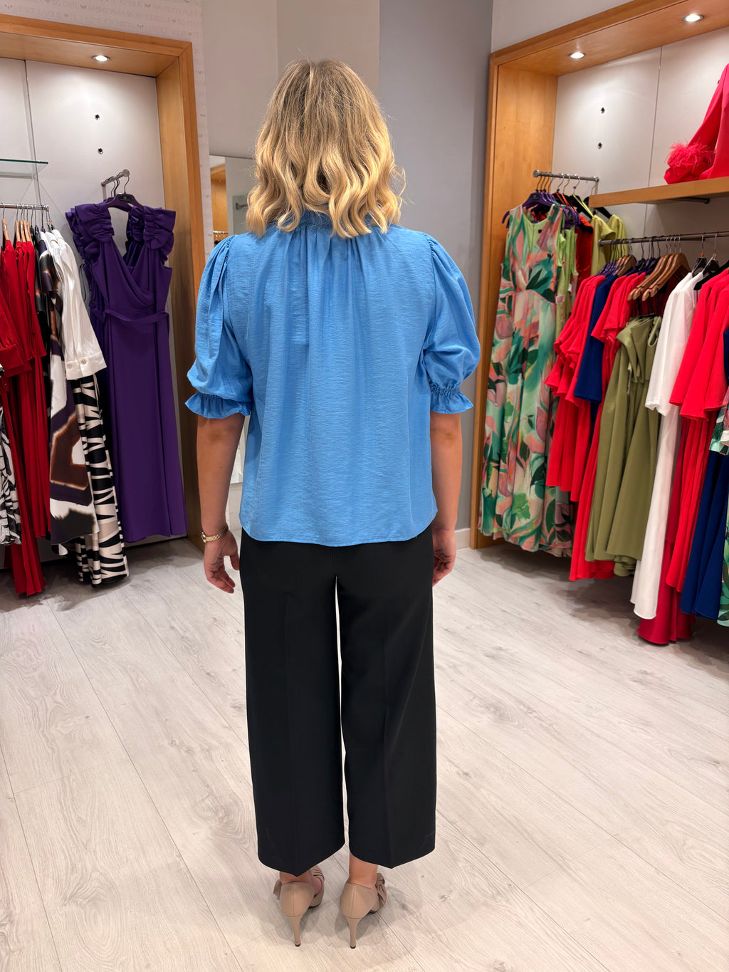 Kaffe Blue Puff Sleeve Top