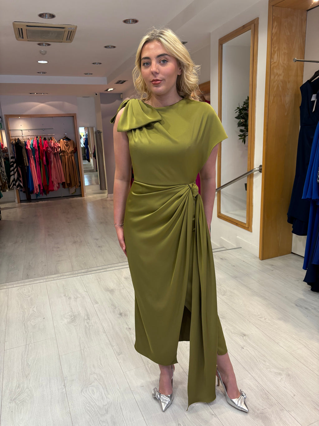 Maisonel Olive Wrap Dress with Bow