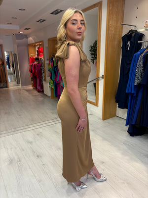 Maisonel Cappucino Wrap Dress with Bow