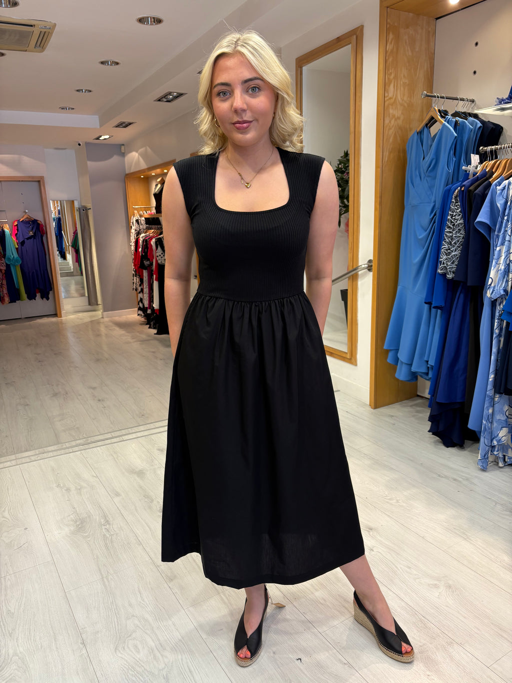 Soaked Black Ribbed Bodice Midi Dress