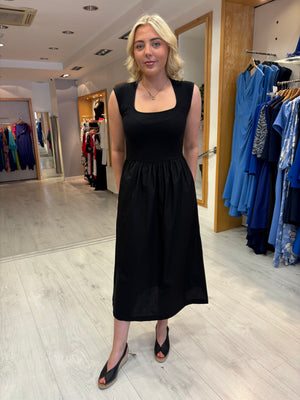 Soaked Black Ribbed Bodice Midi Dress