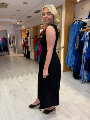 Soaked Black Ribbed Bodice Midi Dress