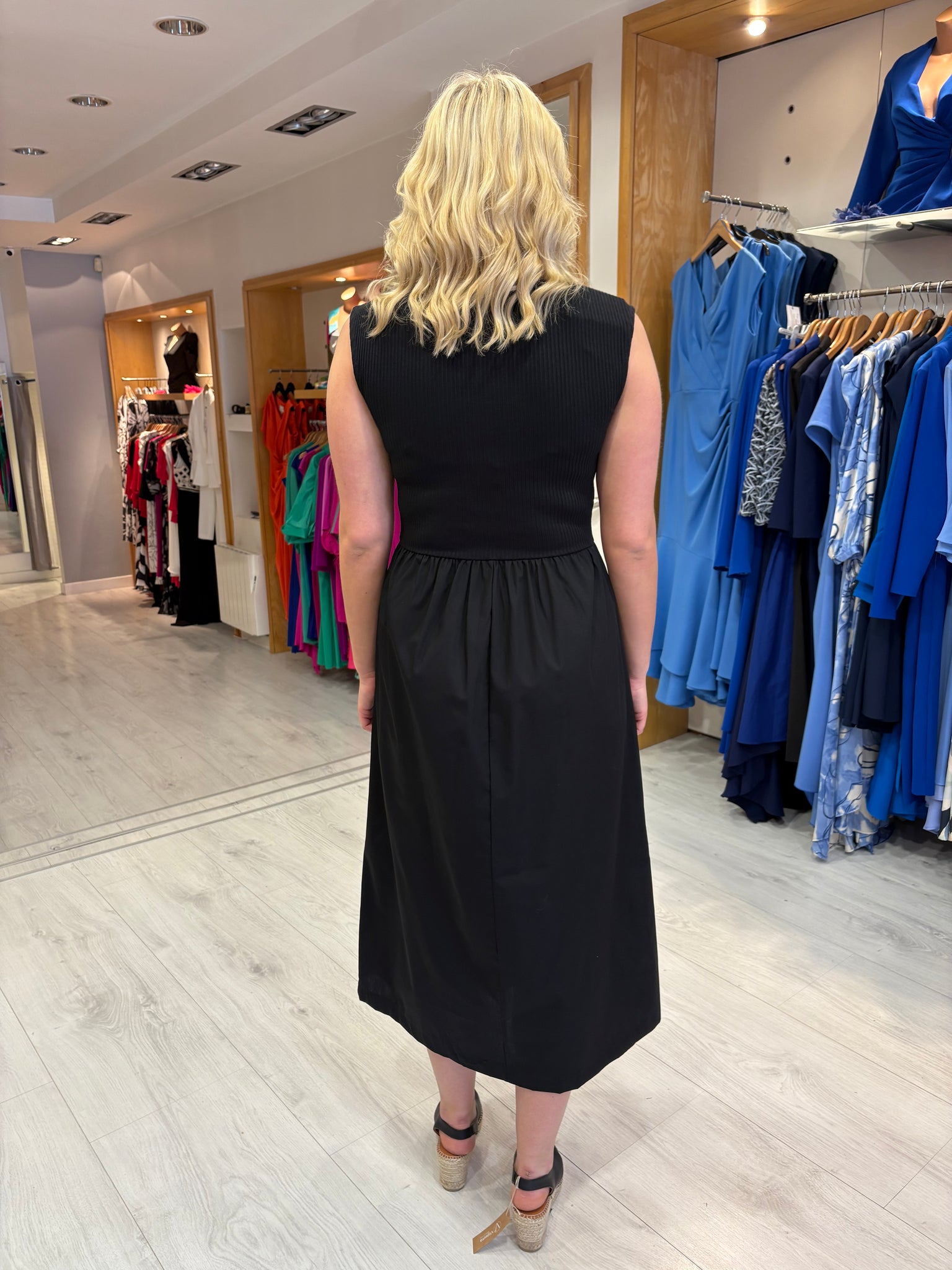 Soaked Black Ribbed Bodice Midi Dress