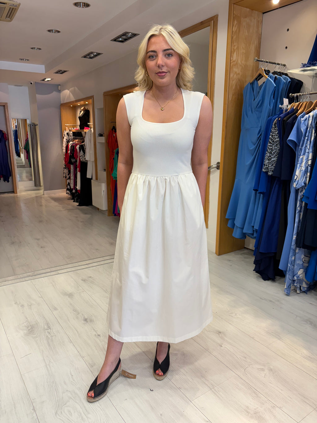 Soaked White Ribbed Bodice Midi Dress
