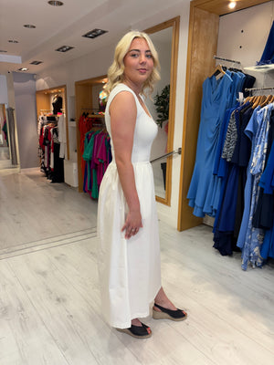 Soaked White Ribbed Bodice Midi Dress