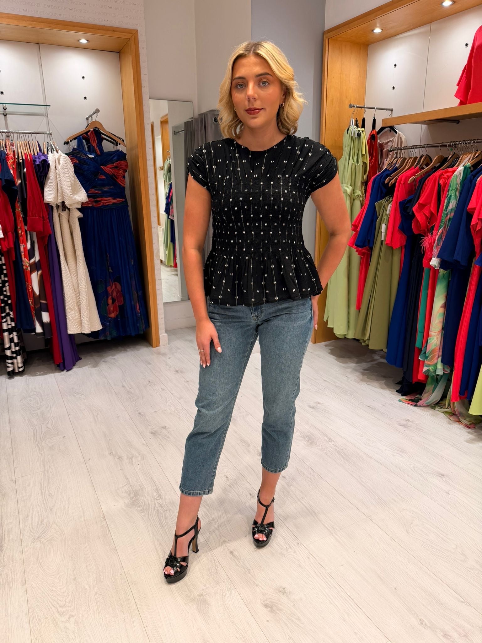Soaked Polka Dot Ruched Top