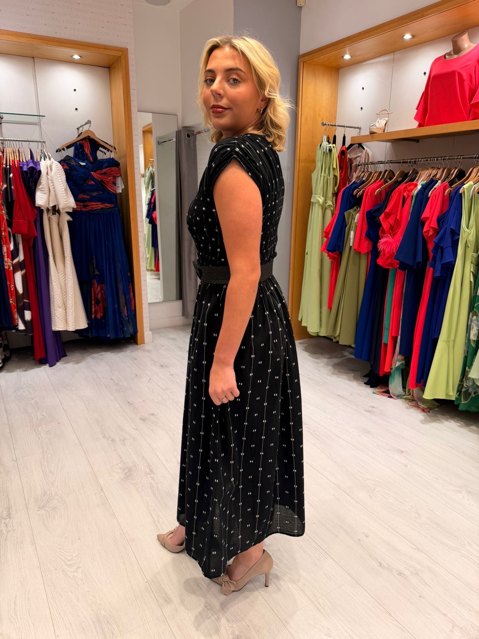 Soaked Polka Dot Ruched Dress