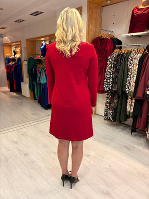 Arggido Red Shift Dress with Gold Button Detail