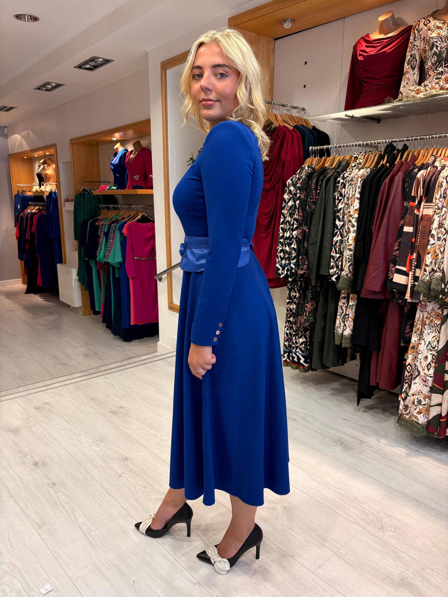 Arggido Royal Blue Midi Dress with Waist Tie