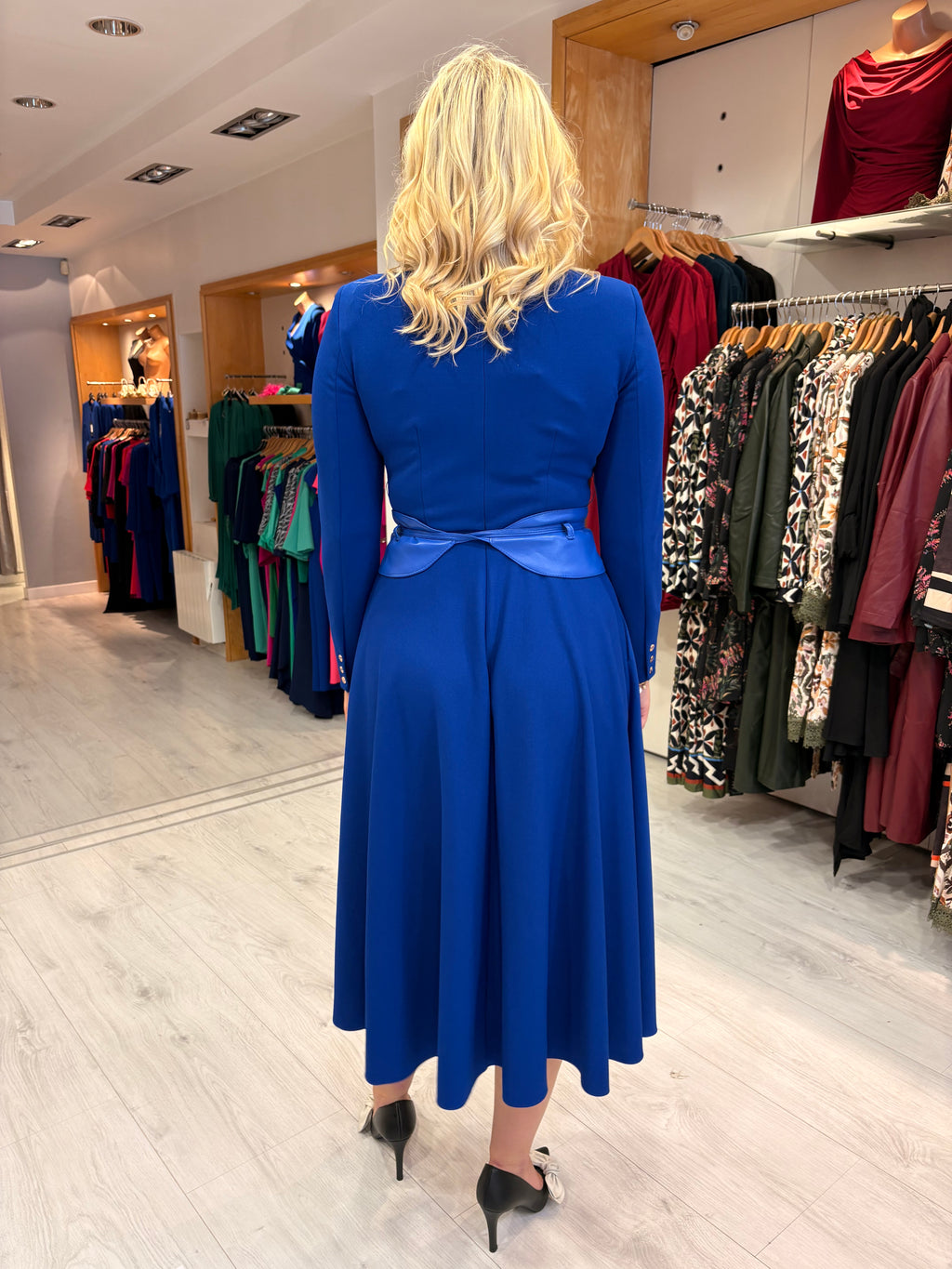 Arggido Royal Blue Midi Dress with Waist Tie
