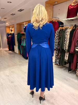 Arggido Royal Blue Midi Dress with Waist Tie