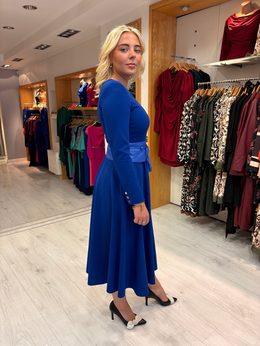 Arggido Royal Blue Midi Dress with Waist Tie